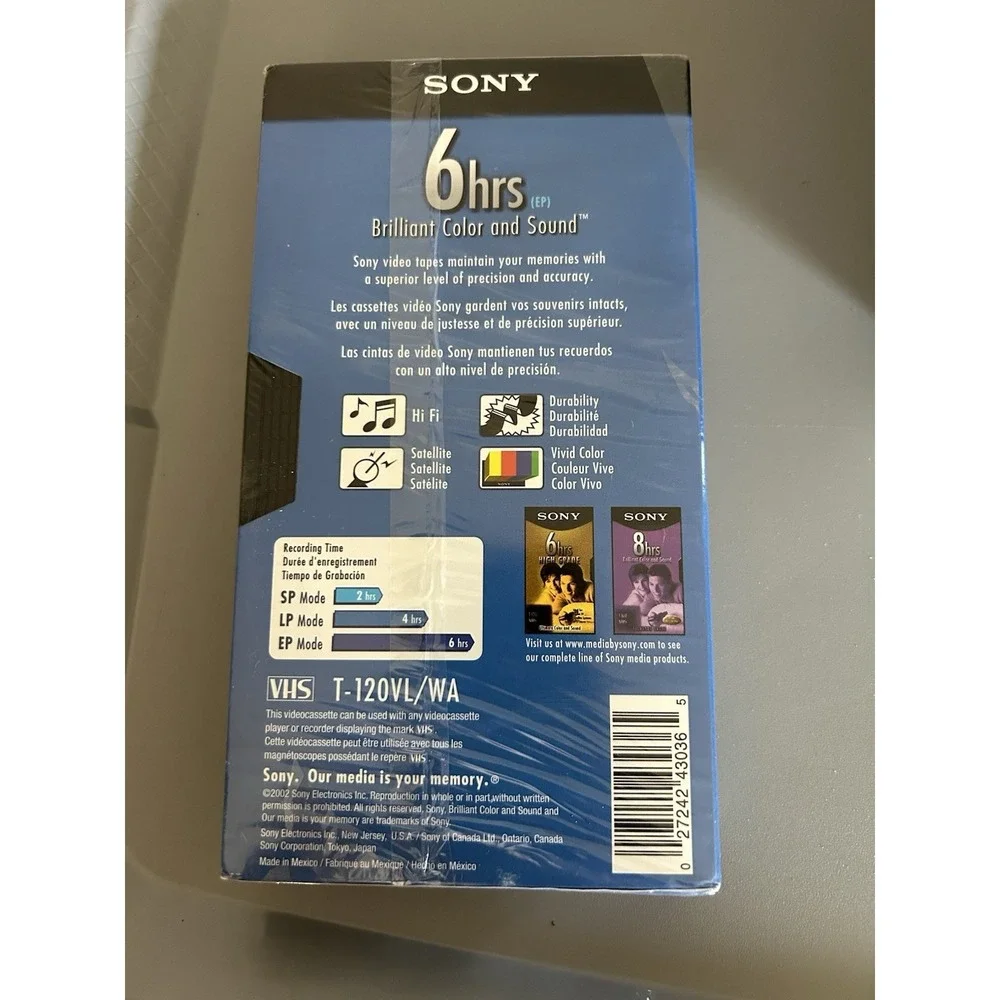 SONY BLANK VHS T-120 Video Movie Tapes NEW Sealed Standard Grade 3 pack 6 hour